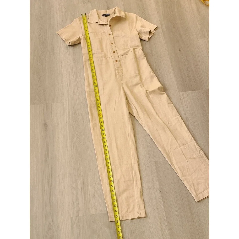Ilana Kohn Beige Short Sleeve Button Front Jumpsuit Overall Cotton Utility Sz 4